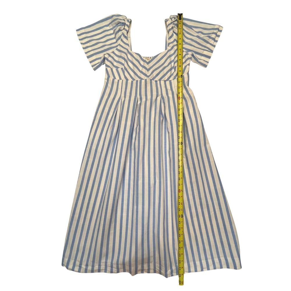 A New Day Blue White Striped Sweetheart Neck Cotton Cottage Midi Dress Size 10 - Picture 4 of 9